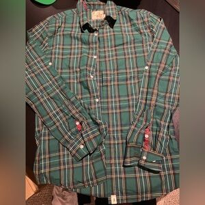 Altamont Green and Red Plaid Casual Button Down Shirt